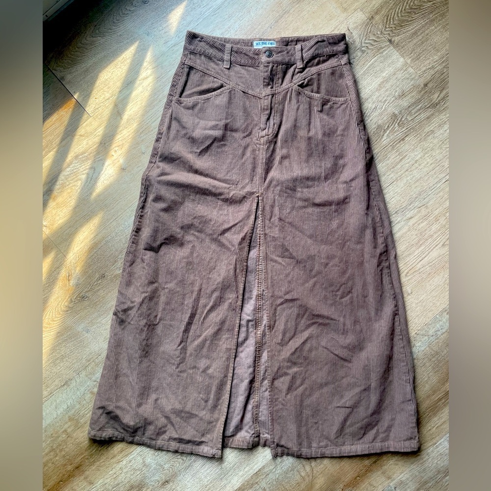 Free people We The Free Brown Corduroy maxi Skirt with Front Slit 4 Boho